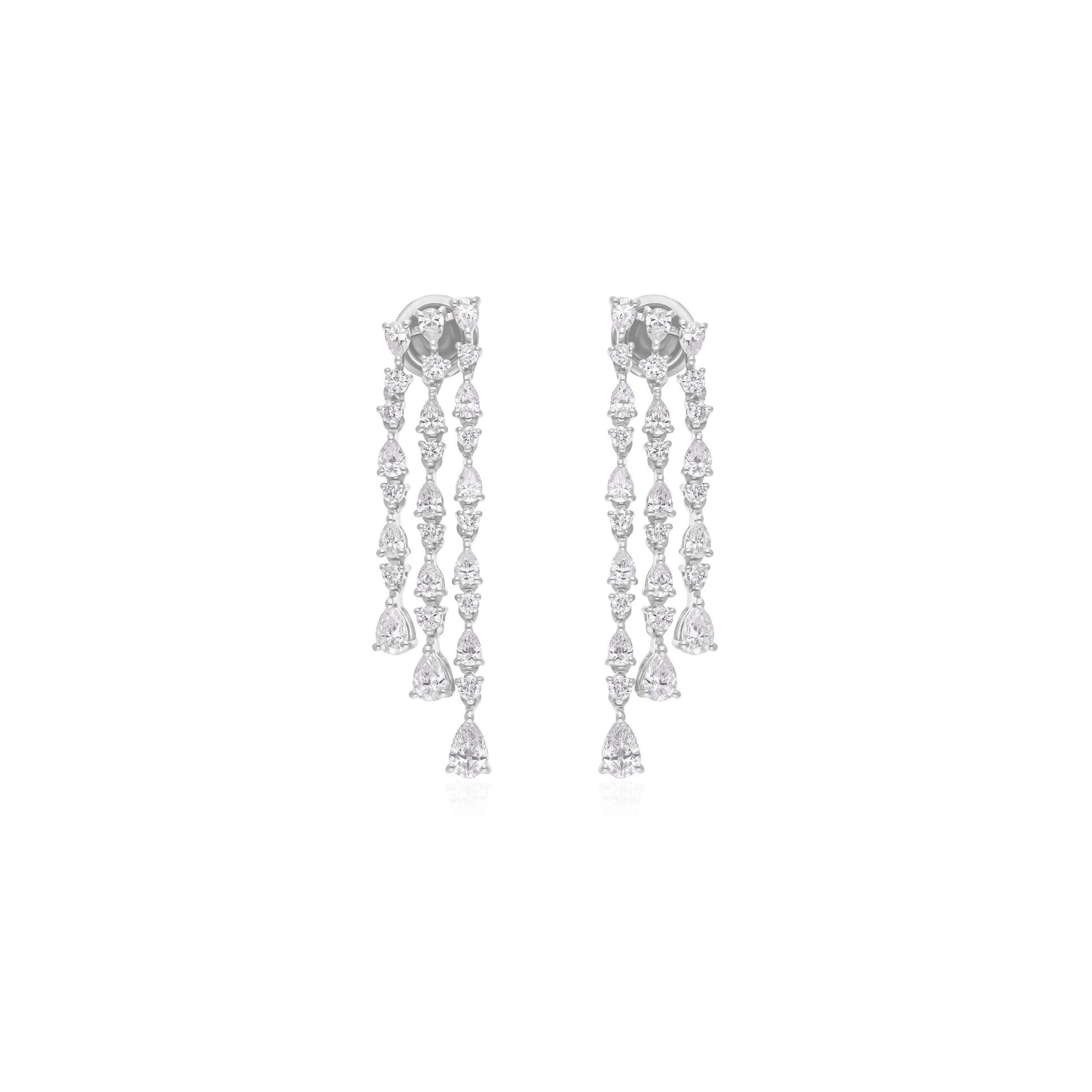 White Gold Three-Strand Diamond Dangle Earrings in 18k Gold