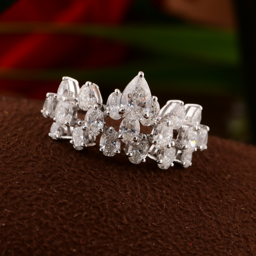 Sparkling Natural Oval Pear Cut 1.73Ct Diamond Gold Anniversary Band Ring