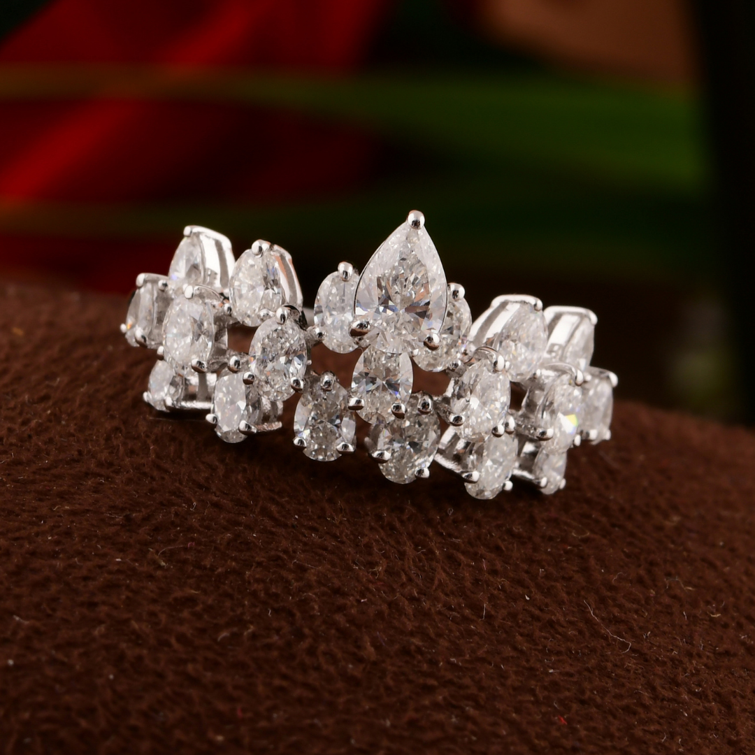 Sparkling Natural Oval Pear Cut 1.73Ct Diamond Gold Anniversary Band Ring