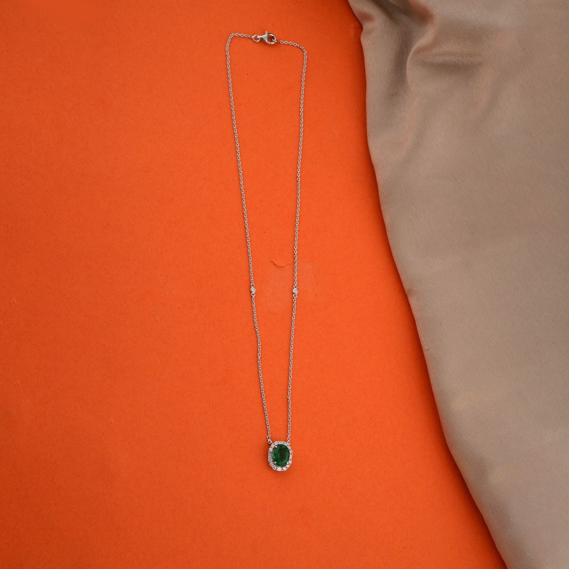 2.10 Tcw Real Zambian Emerald Pendant 18k Gold H/SI Diamond Chain Necklace