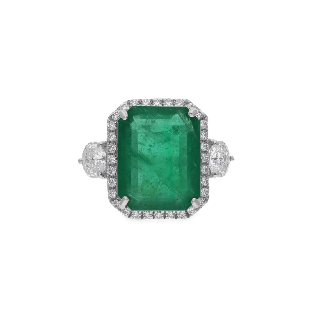8.36 Tcw Natural SI/HI Diamond Zambian Emerald Gold Engagement Ring