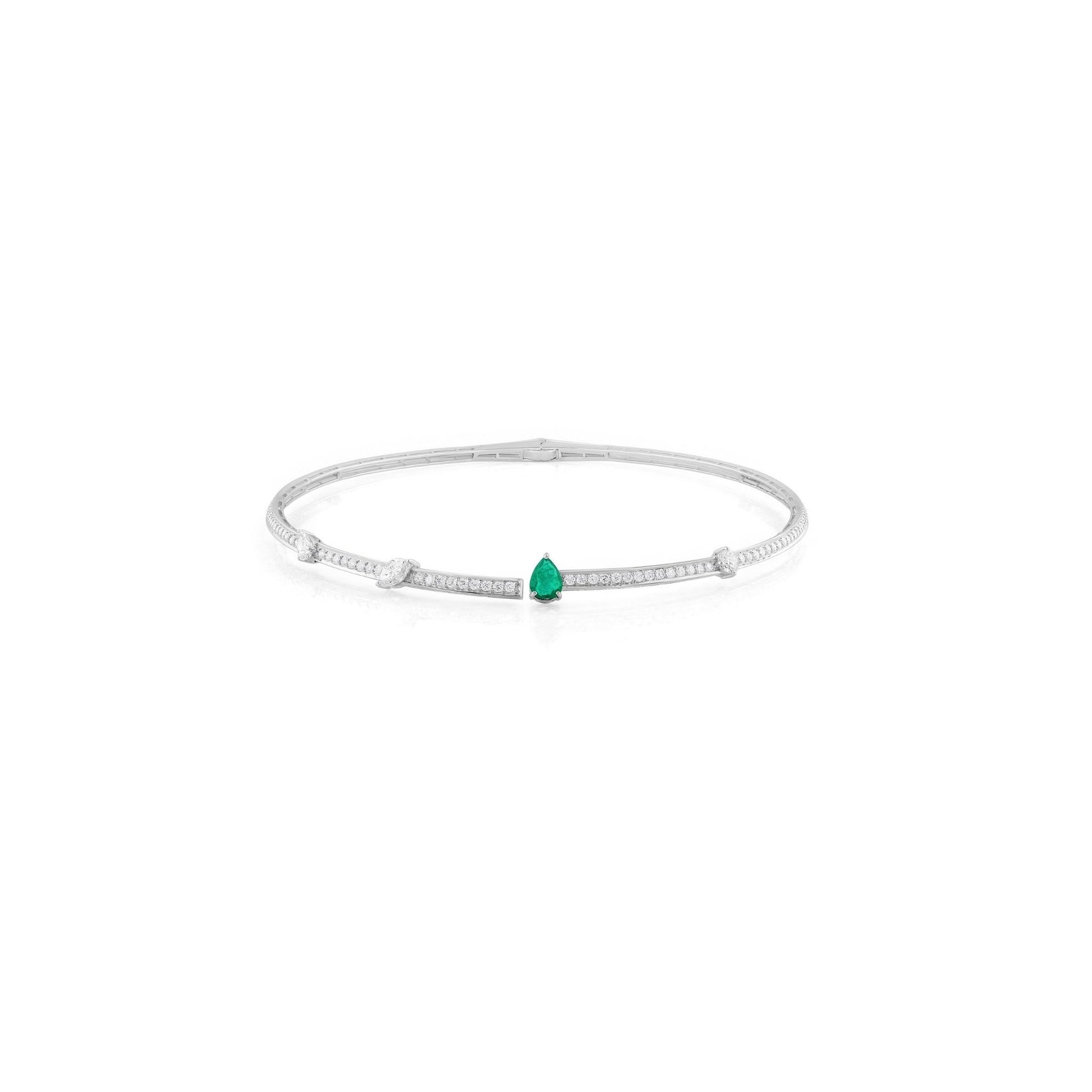 Zambian Emerald SI/H Diamond Choker Necklace in Solid Gold
