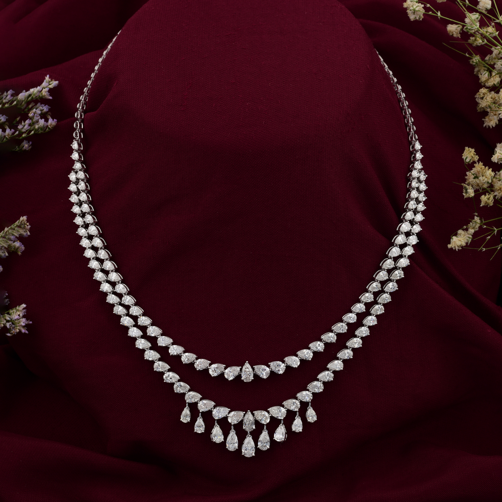 18.80 Carat Handmade Diamond Layering Necklace in Solid Gold Jewelry