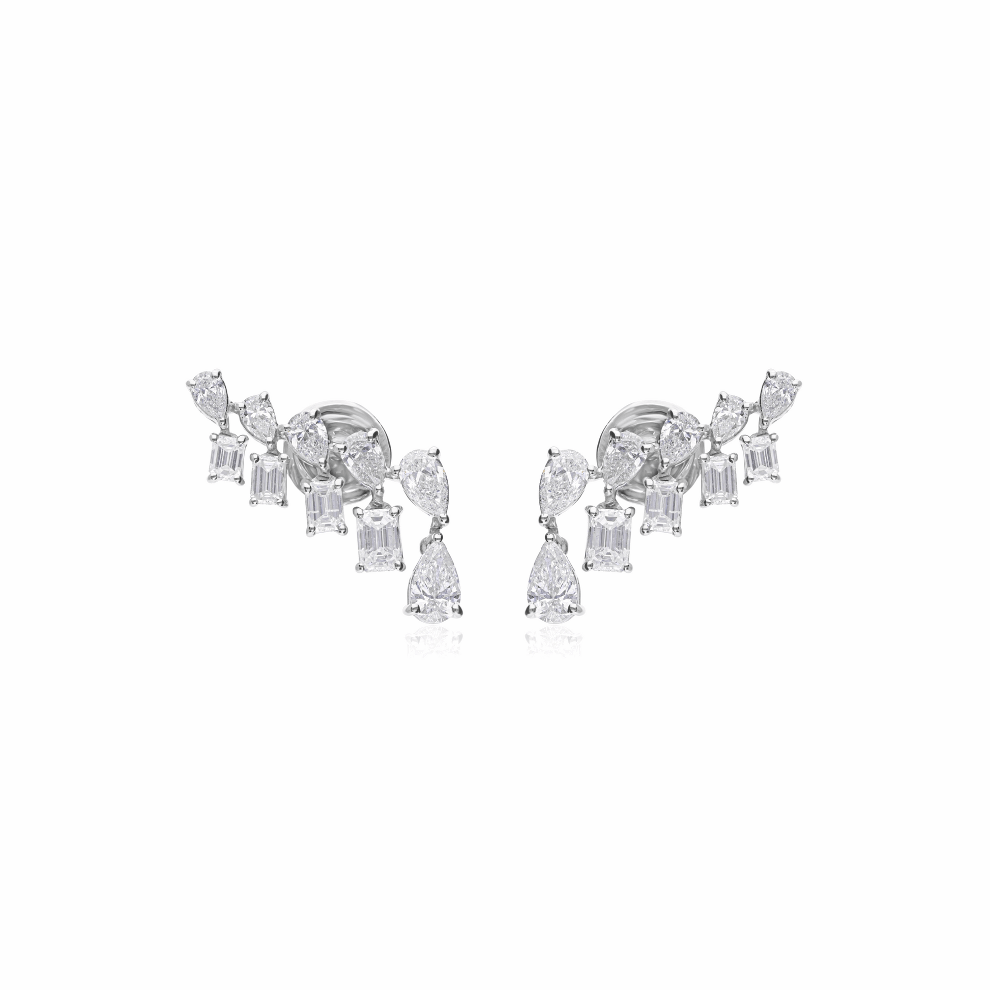 Pear & Baguettes SI/H Diamond Climber Earrings 18K Solid Gold