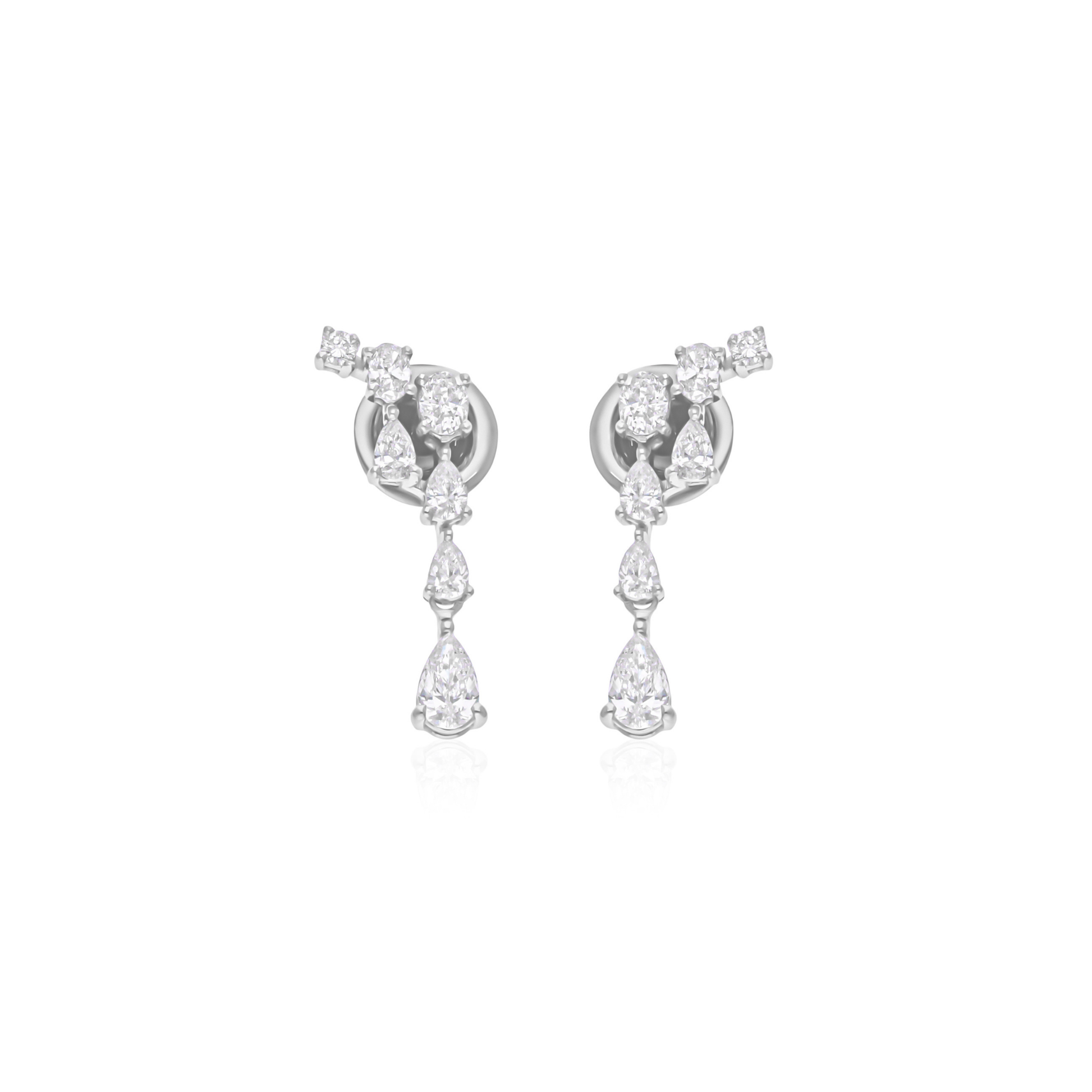 18k Gold Delicate Drop Earrings with 0.94 Ct. Pear and Round Diamonds