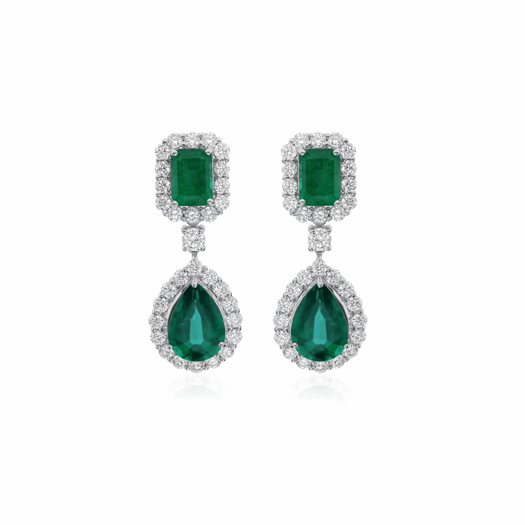 Handcrafted 18K Gold Emerald & Diamond Dangle Earrings 8.18 Tcw