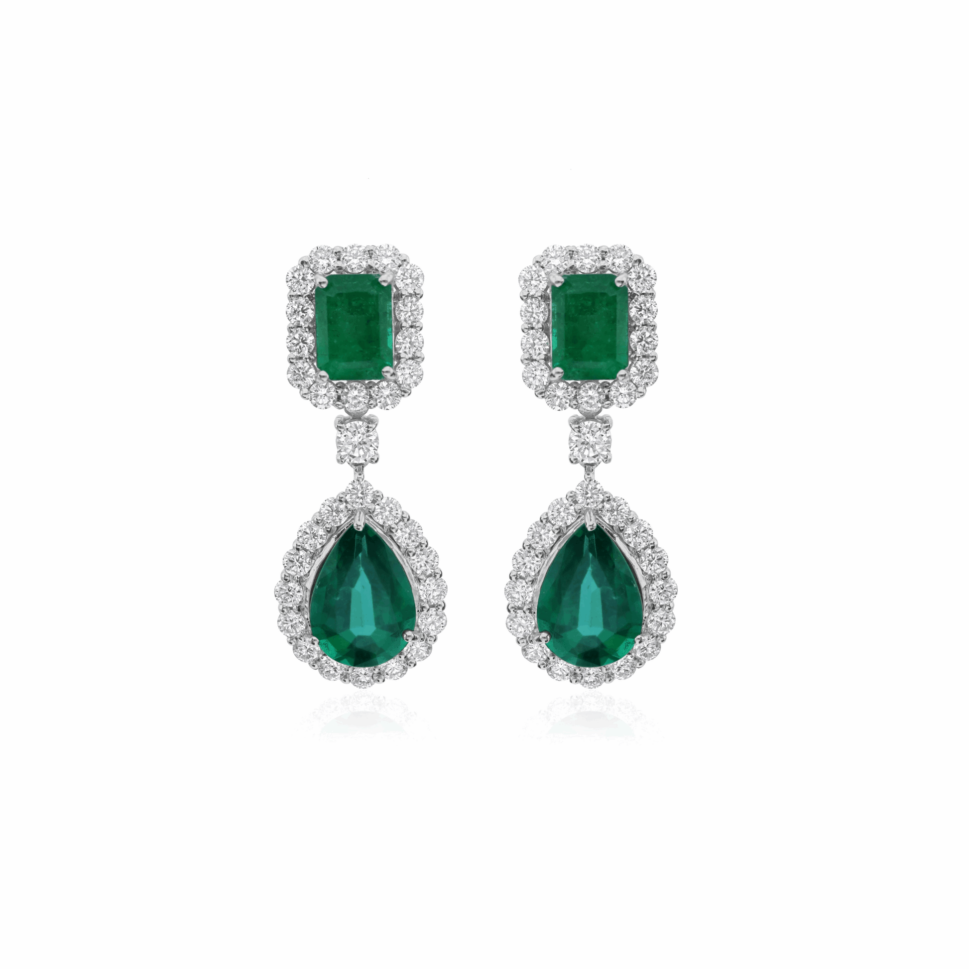 Handcrafted 18K Gold Emerald & Diamond Dangle Earrings 8.18 Tcw