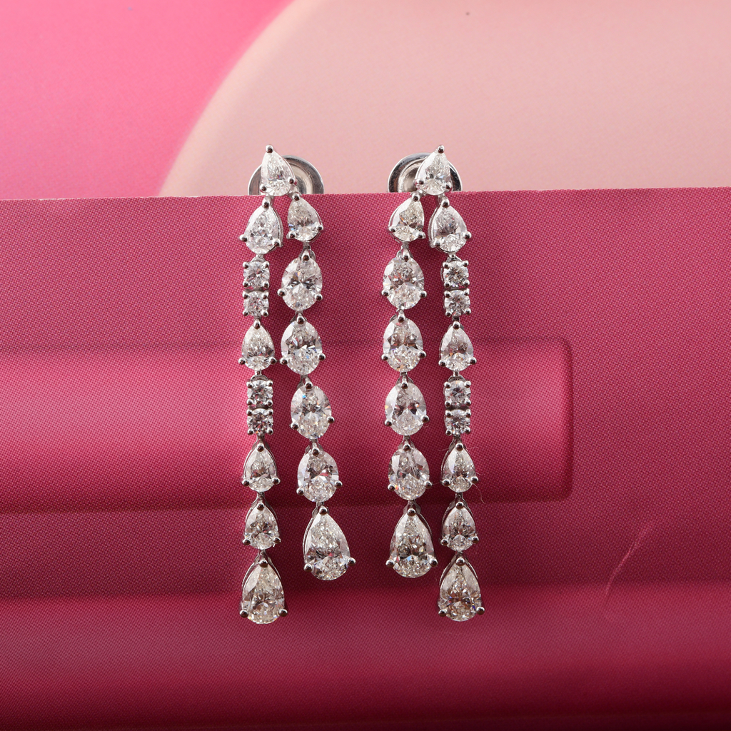 6.35Ct Luxury Solid Gold Mixed Cut Diamond Dangle Drop Wedding Earrings