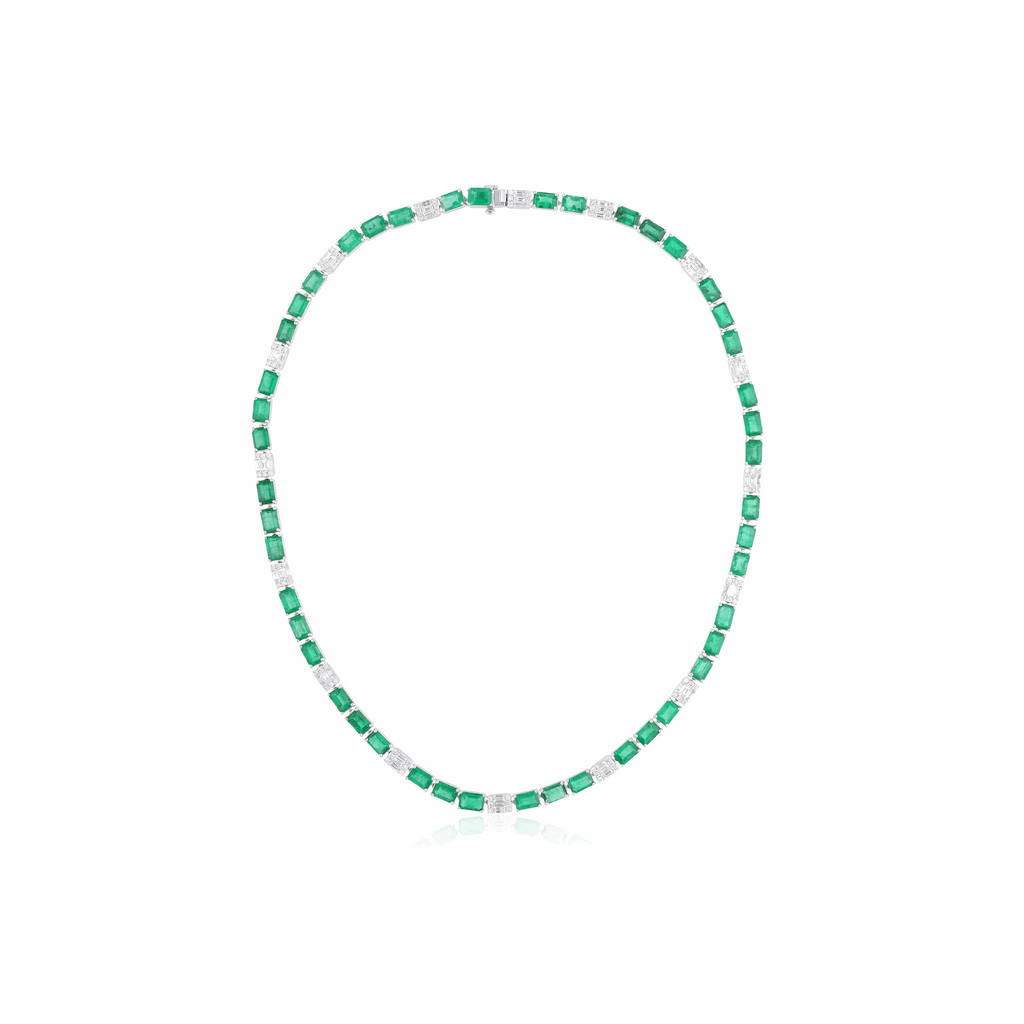 25.35 Tcw Zambian Emerald & Diamond 18K Gold Wedding Necklace Jewelry