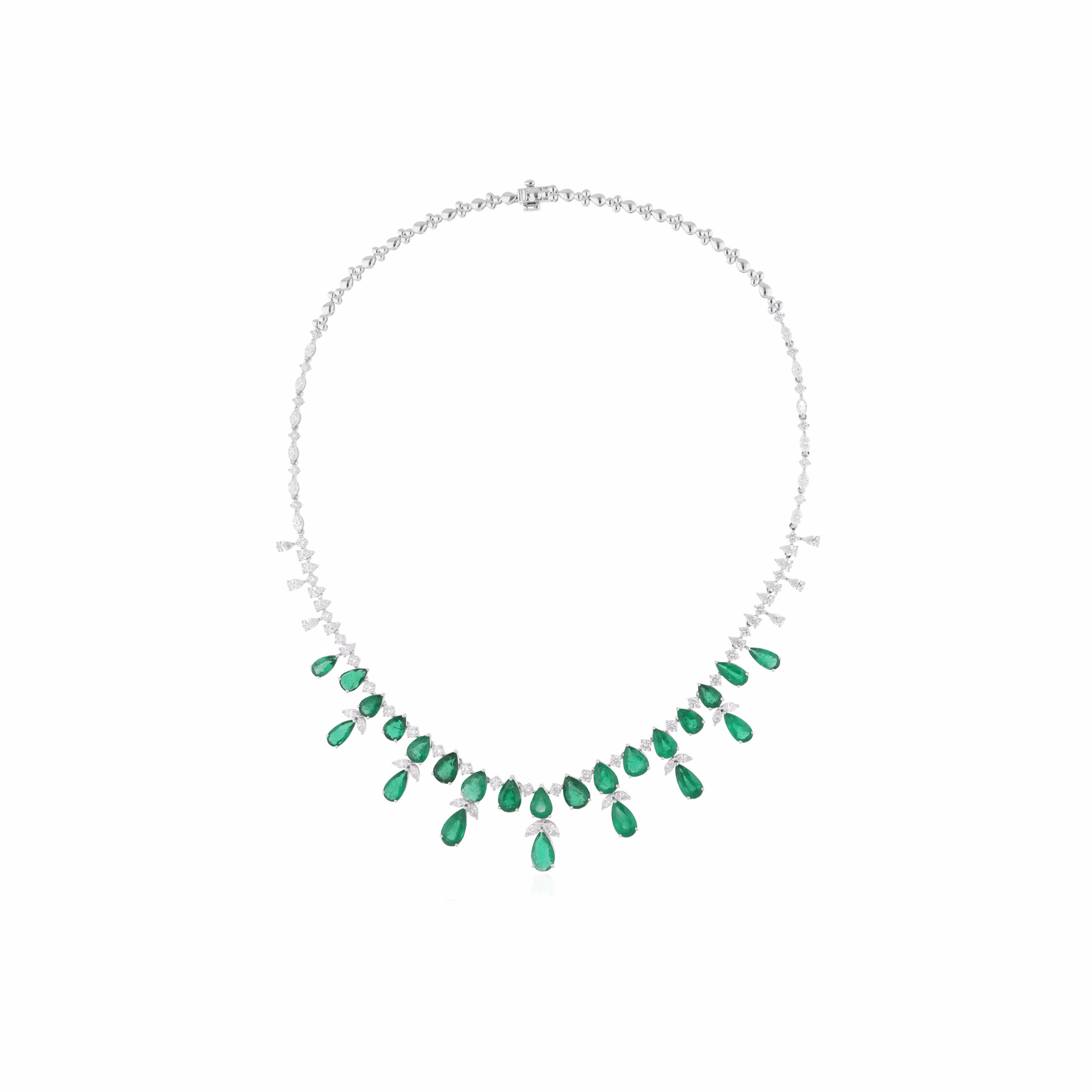 18K Gold Pear Cut Natural Zambian Emerald Diamond Wedding Necklace 23.57 Tcw
