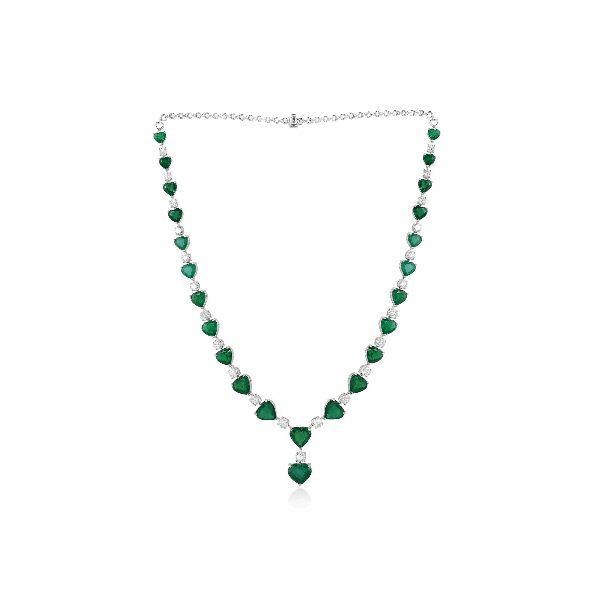 Zambian Emerald Gemstone SI/H Diamond Necklace 18K Solid Gold 42.13 Tcw