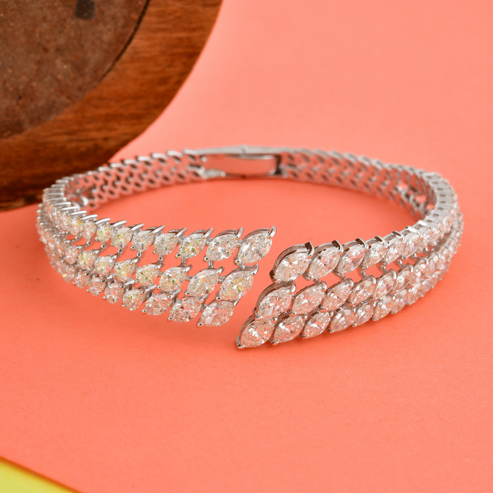 Marquise Cut 8.80 Ct. SI Clarity HI Color Diamond Gold Bangle Bracelet