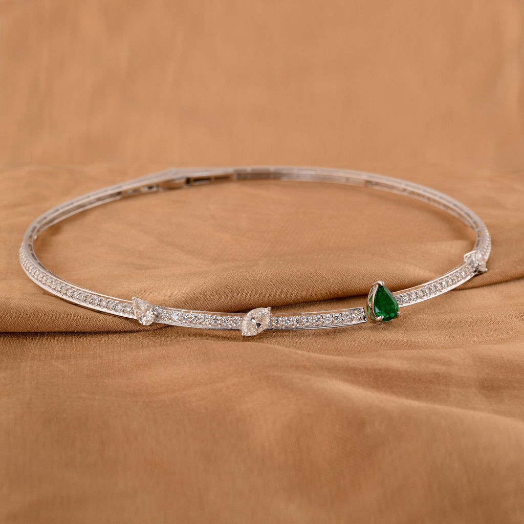 Zambian Emerald SI/H Diamond Choker Necklace in Solid Gold