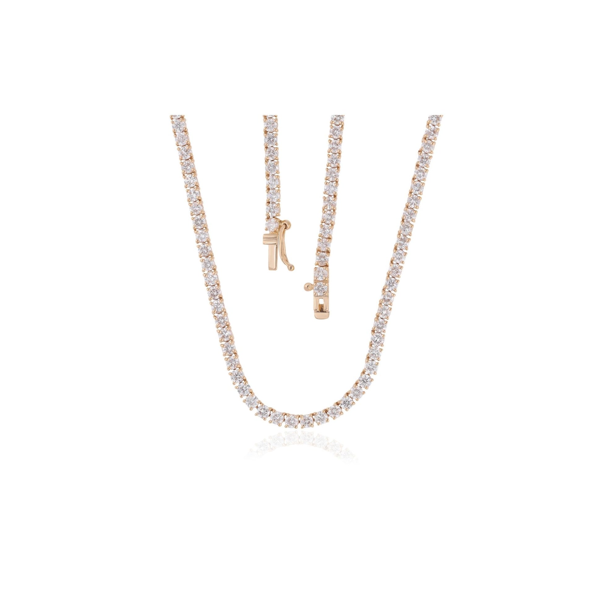 Certified 6.60Ct Classic Solid Gold Natural Round Diamond Tennis Bridal Necklace