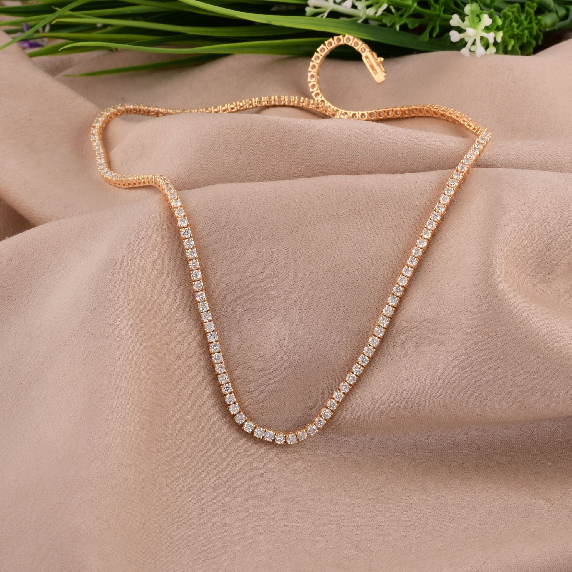 Certified 6.60Ct Classic Solid Gold Natural Round Diamond Tennis Bridal Necklace