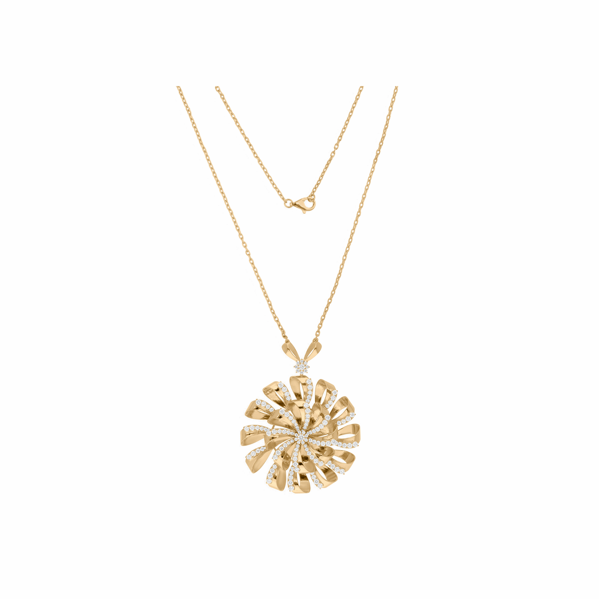 4.37 Ct SI Clarity HI Color Round Pave Diamond Pendant Necklace 18K Gold