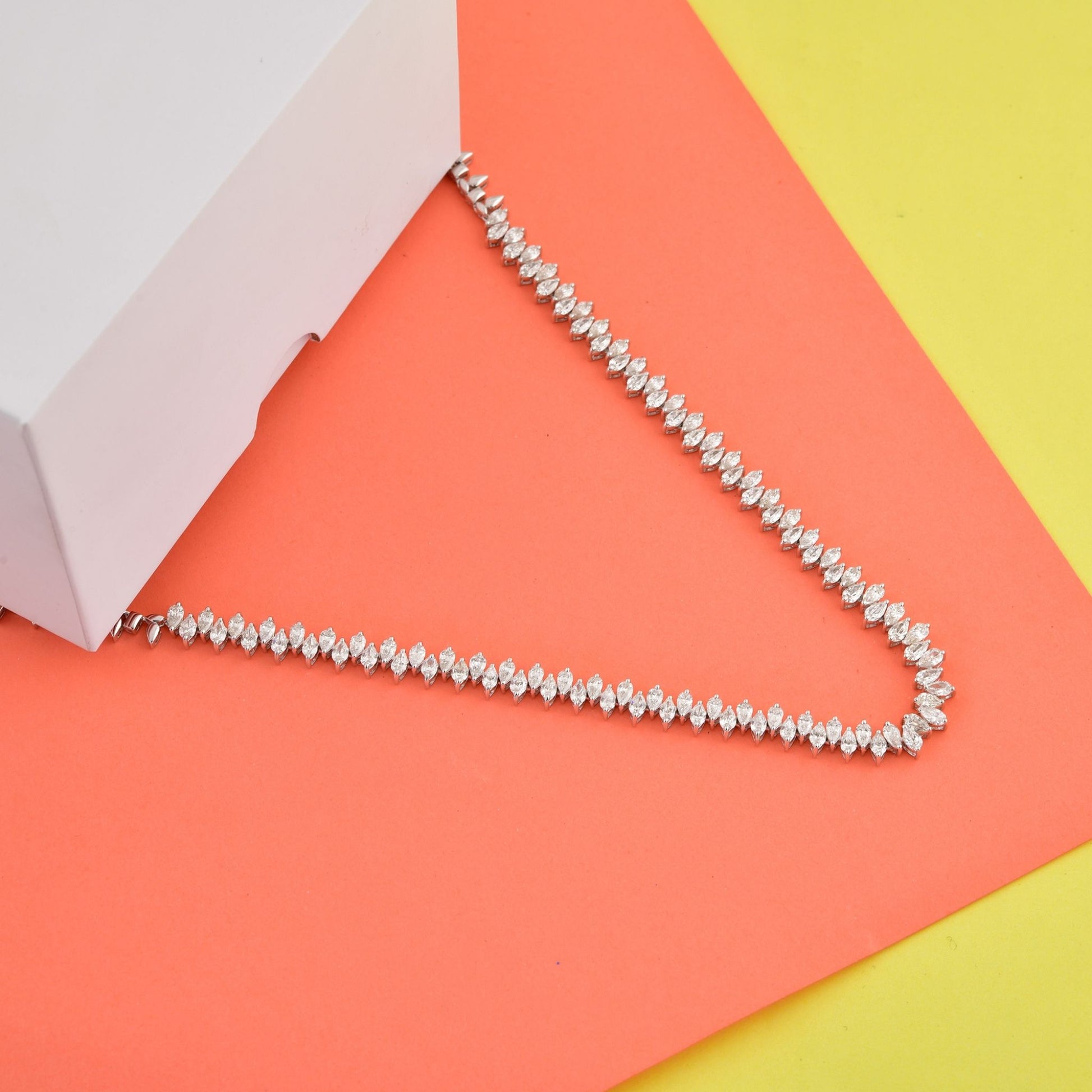 Minimal 12.24 Carat Pear Cut Natural Diamond Tennis Necklace