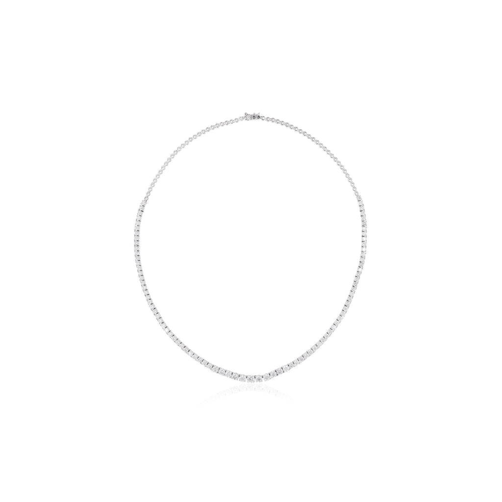 Graduated 7.18 Ct Natural Diamond Tennis Wedding Necklace in Fine Gold