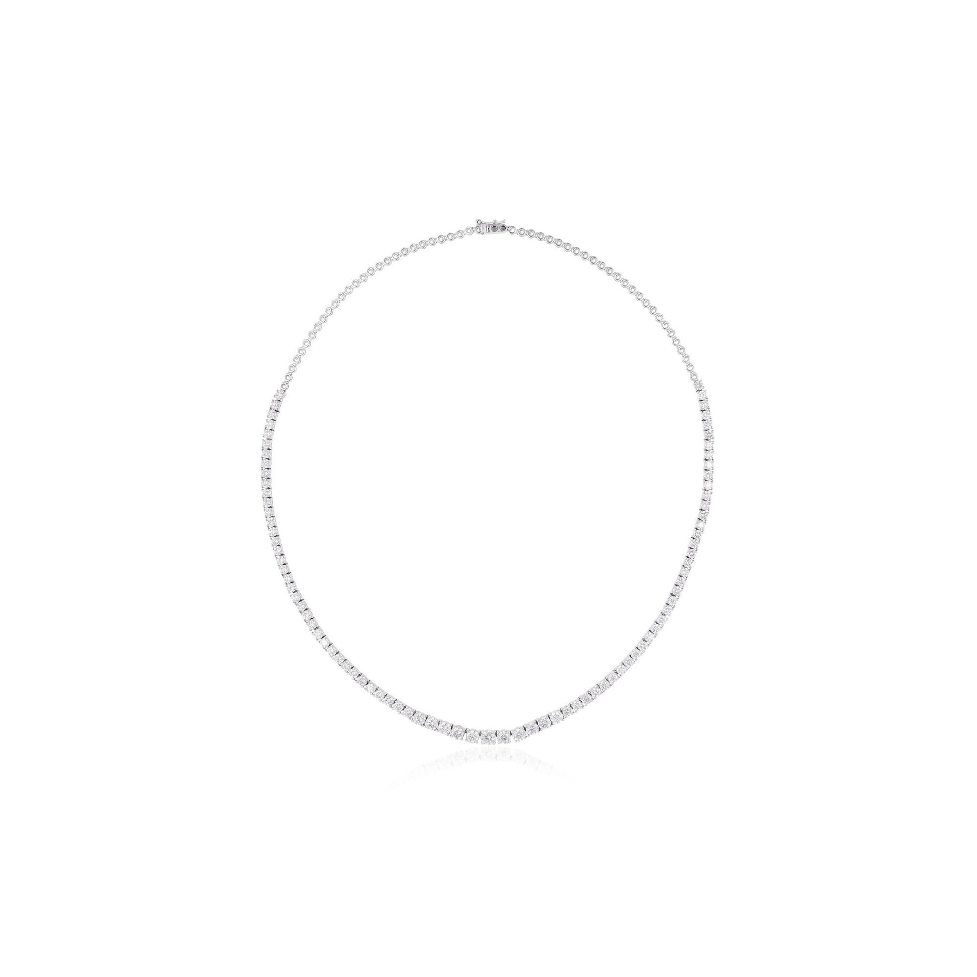 Graduated 7.18 Ct Natural Diamond Tennis Wedding Necklace in Fine Gold