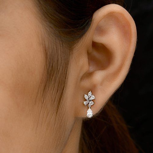 0.83 Ct. Delicate Floral Diamond Earrings in 18k Gold