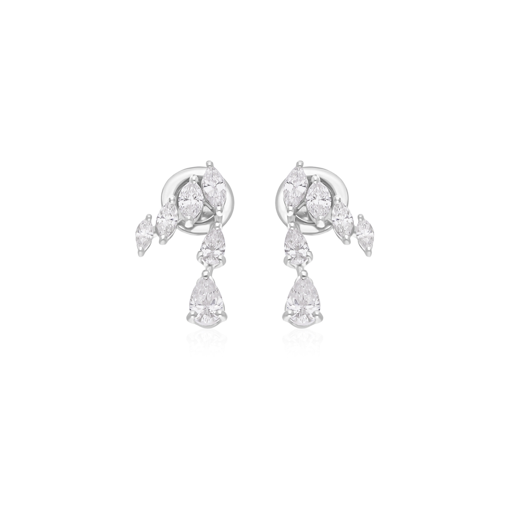 1.23 Ct. Diamond Elegant Marquise Cluster Earrings with Pear-Shaped Drops in 18k Gold