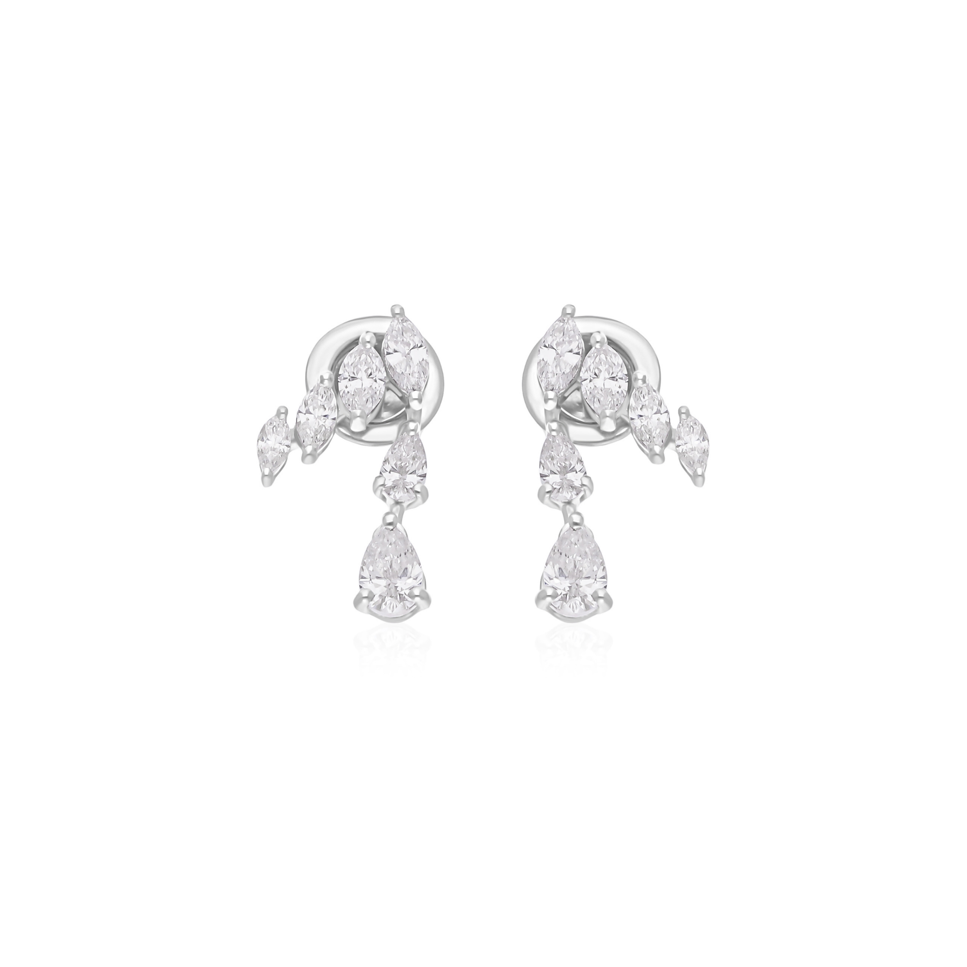 1.23 Ct. Diamond Elegant Marquise Cluster Earrings with Pear-Shaped Drops in 18k Gold