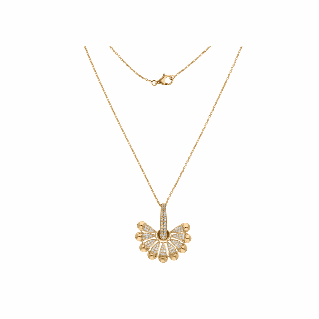 1.07 Ct Natural SI/H Round Pave Set Diamond Unique Pendant Necklace 18K Gold