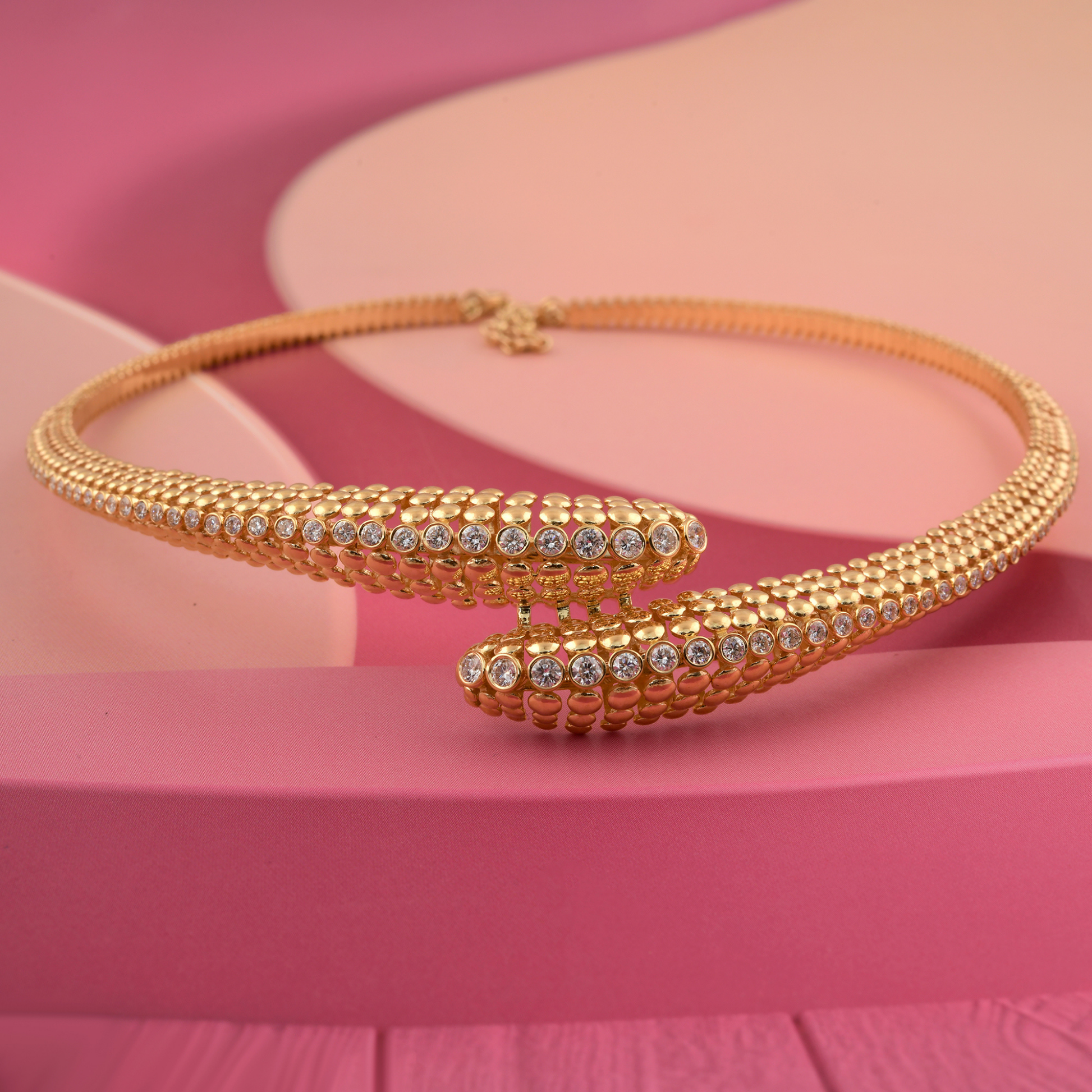 Snake Beaded 2.50 Carat Real SI/H Round Diamond Gold Choker Necklace