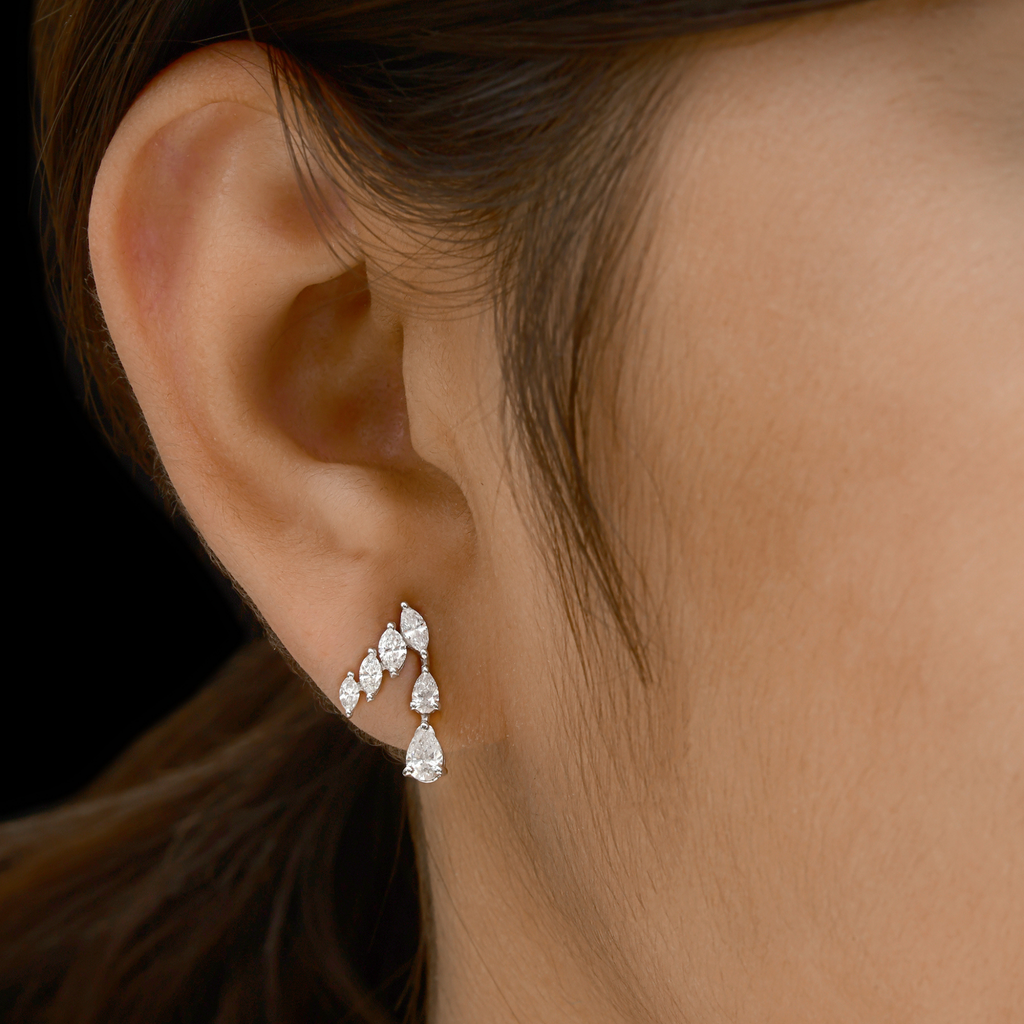 1.23 Ct. Diamond Elegant Marquise Cluster Earrings with Pear-Shaped Drops in 18k Gold