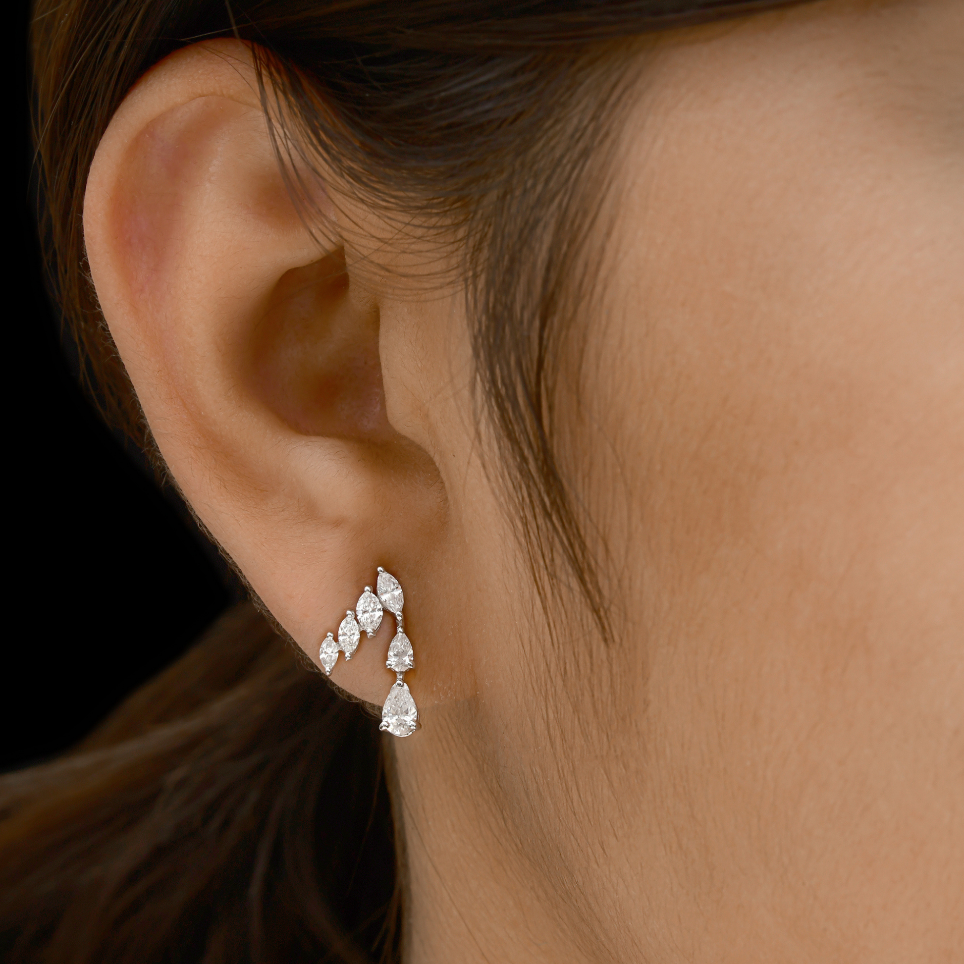 1.23 Ct. Diamond Elegant Marquise Cluster Earrings with Pear-Shaped Drops in 18k Gold