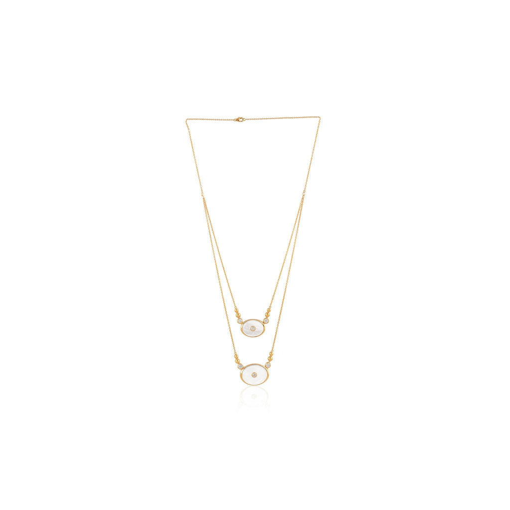 7.85 Tcw Natural SI/H Diamond MOP Oval Gold Pendant Necklace