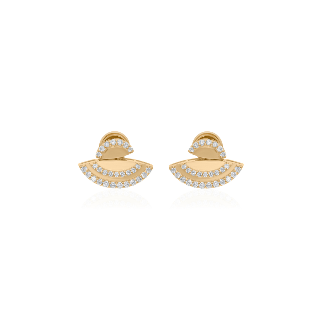 Modern Crescent Fine Solid Gold Natural Diamond Wedding Stud Earrings