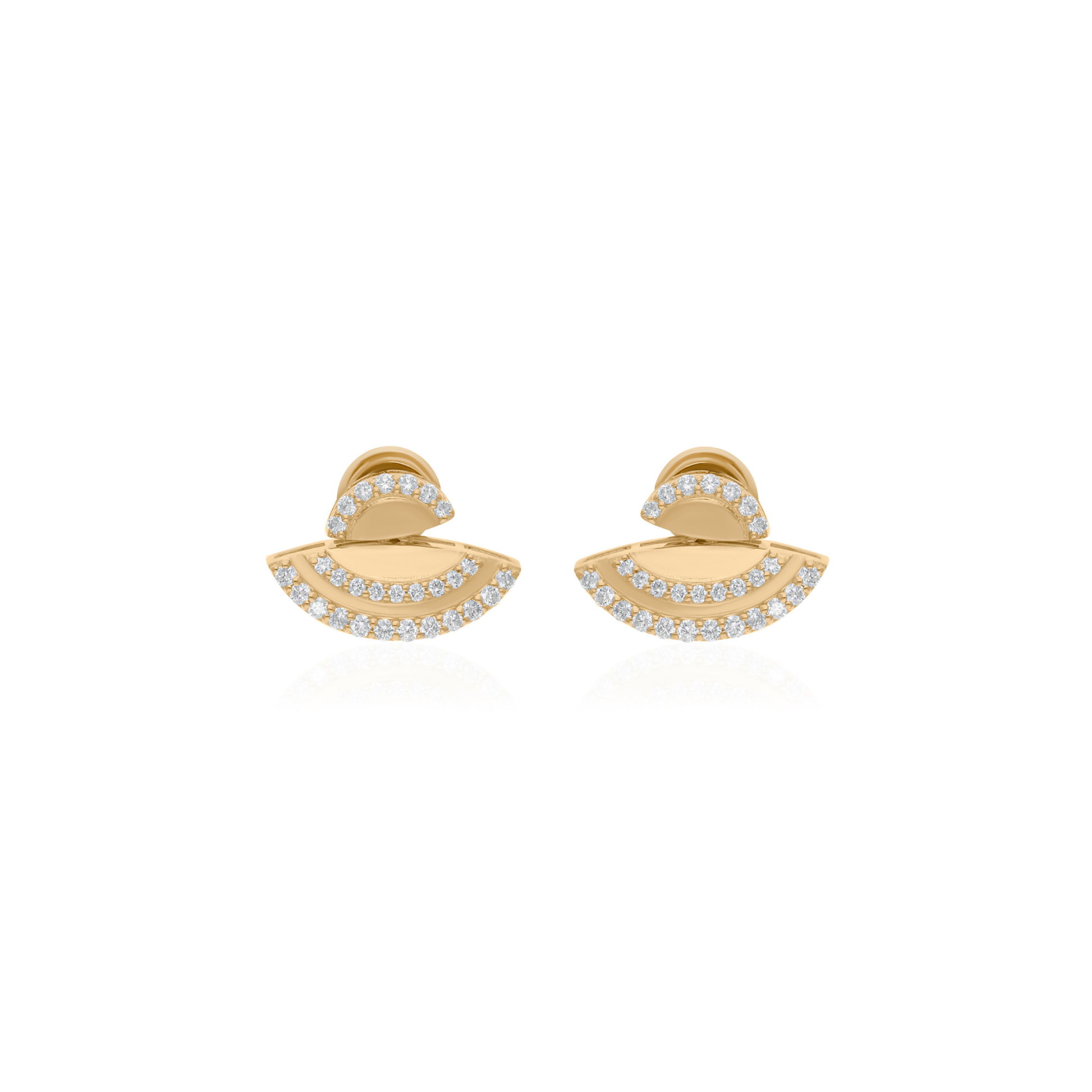 Modern Crescent Fine Solid Gold Natural Diamond Wedding Stud Earrings