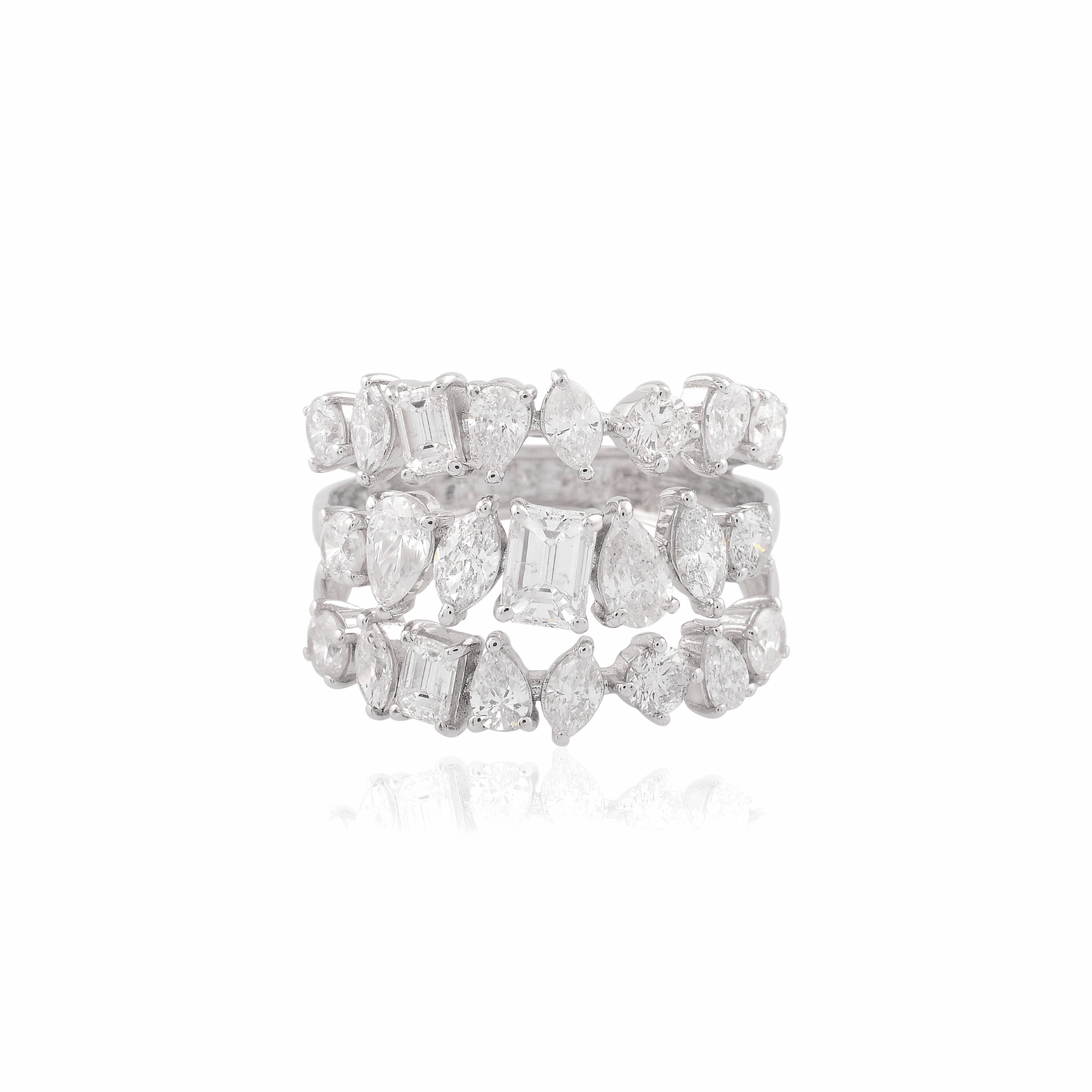 SI/H Multi Shape 2.75 Ct. Natural Diamond Cluster Ring 18K Solid Gold