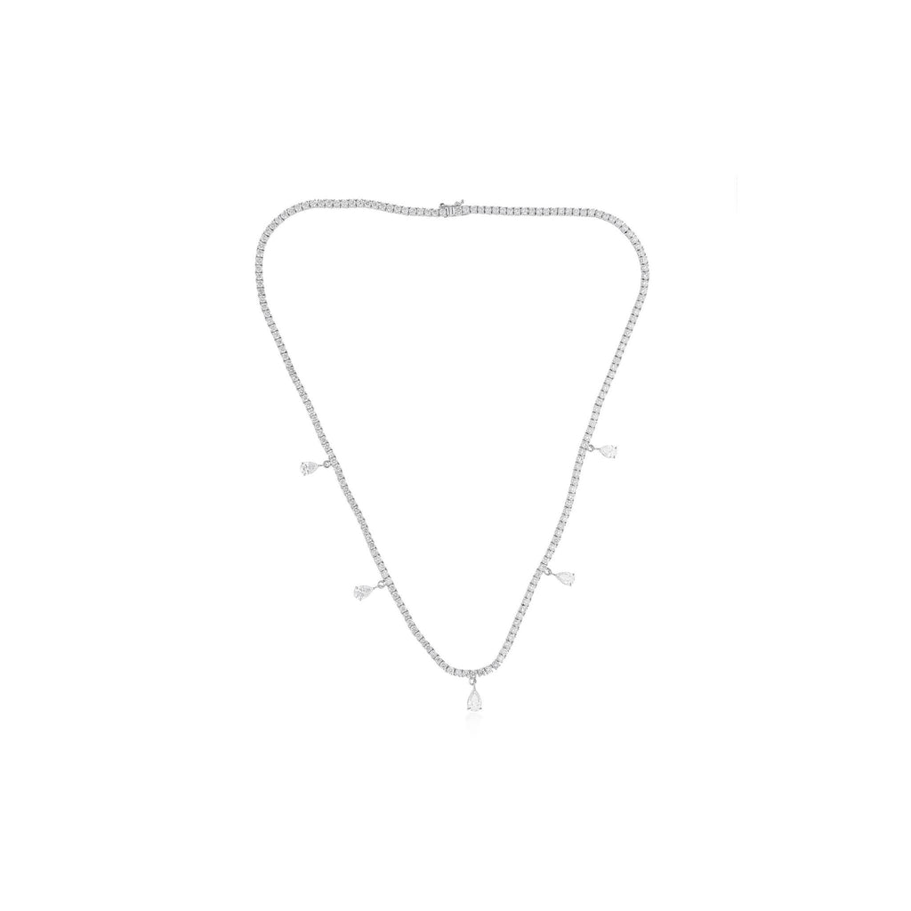 Natural H/SI Pear Round 7.86 Carat Diamond Tennis Necklace in Solid Gold