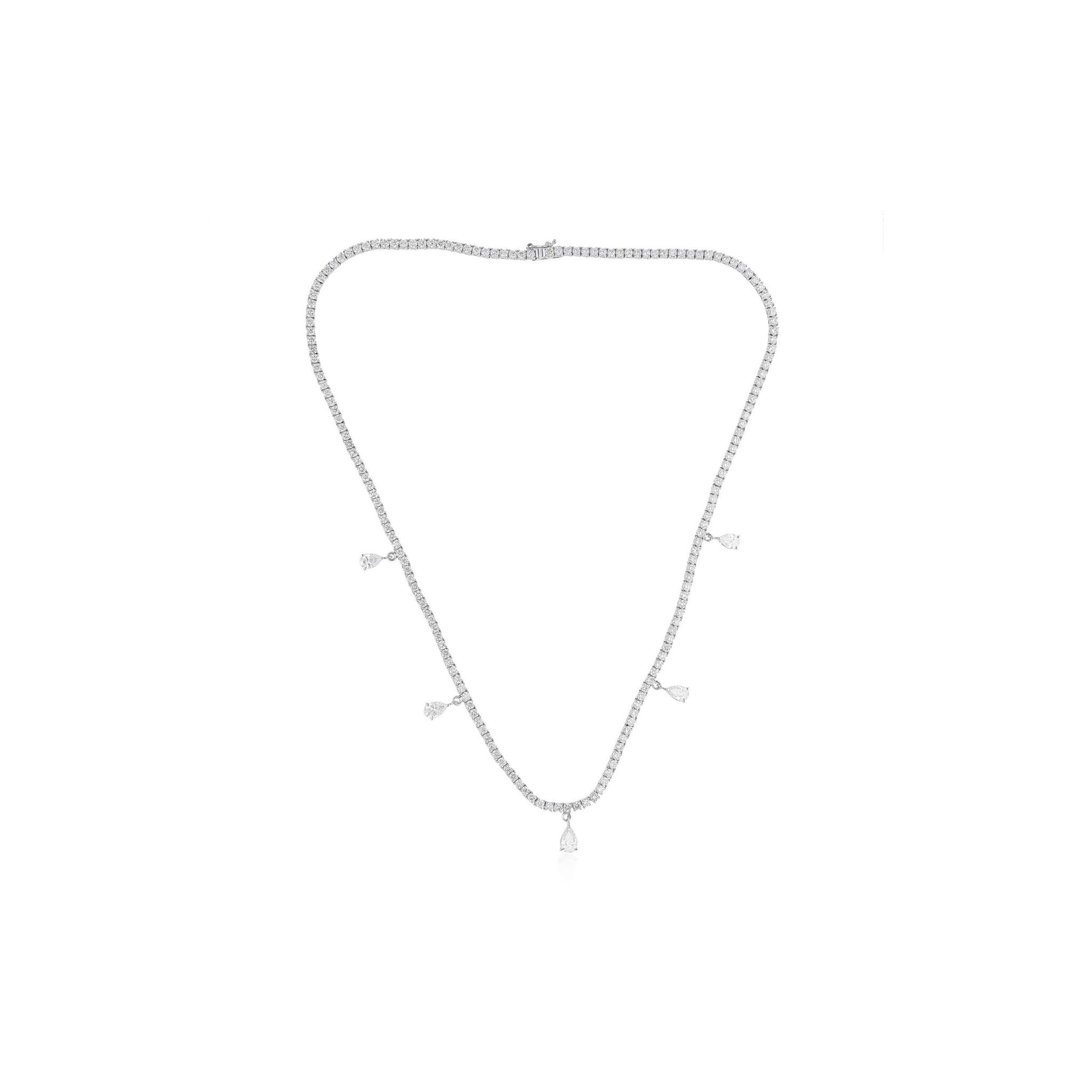 Natural H/SI Pear Round 7.86 Carat Diamond Tennis Necklace in Solid Gold