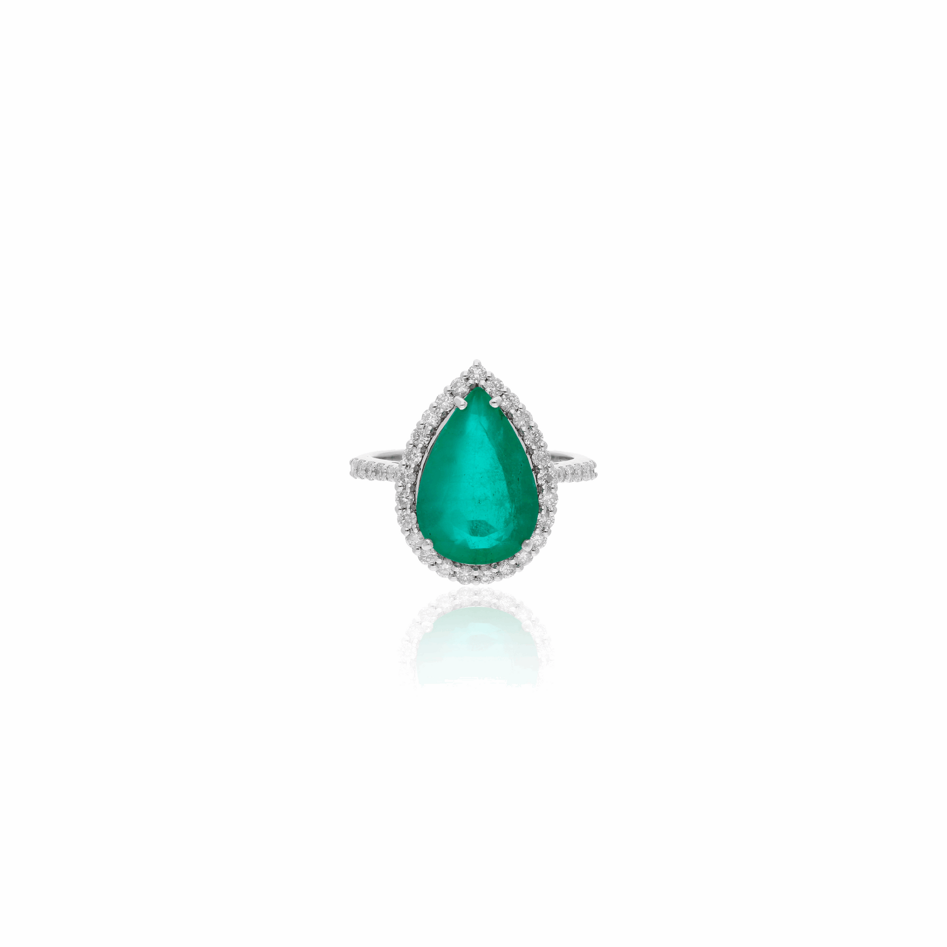Pear Zambian Emerald SI/H Diamond Engagement Ring 18K Solid Gold 5.83 Tcw