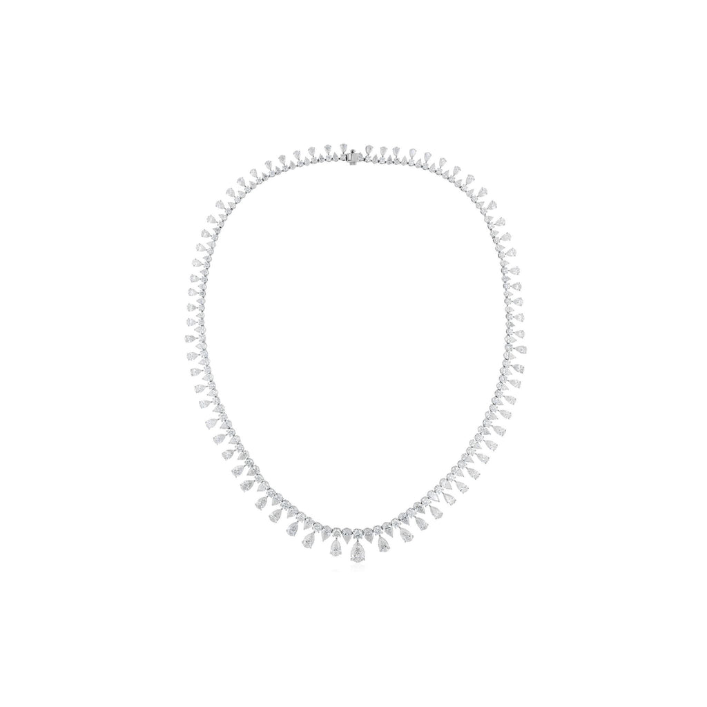 Natural 41.44 Carat SI Clarity HI Color Pear Round Diamond Collar Gold Necklace
