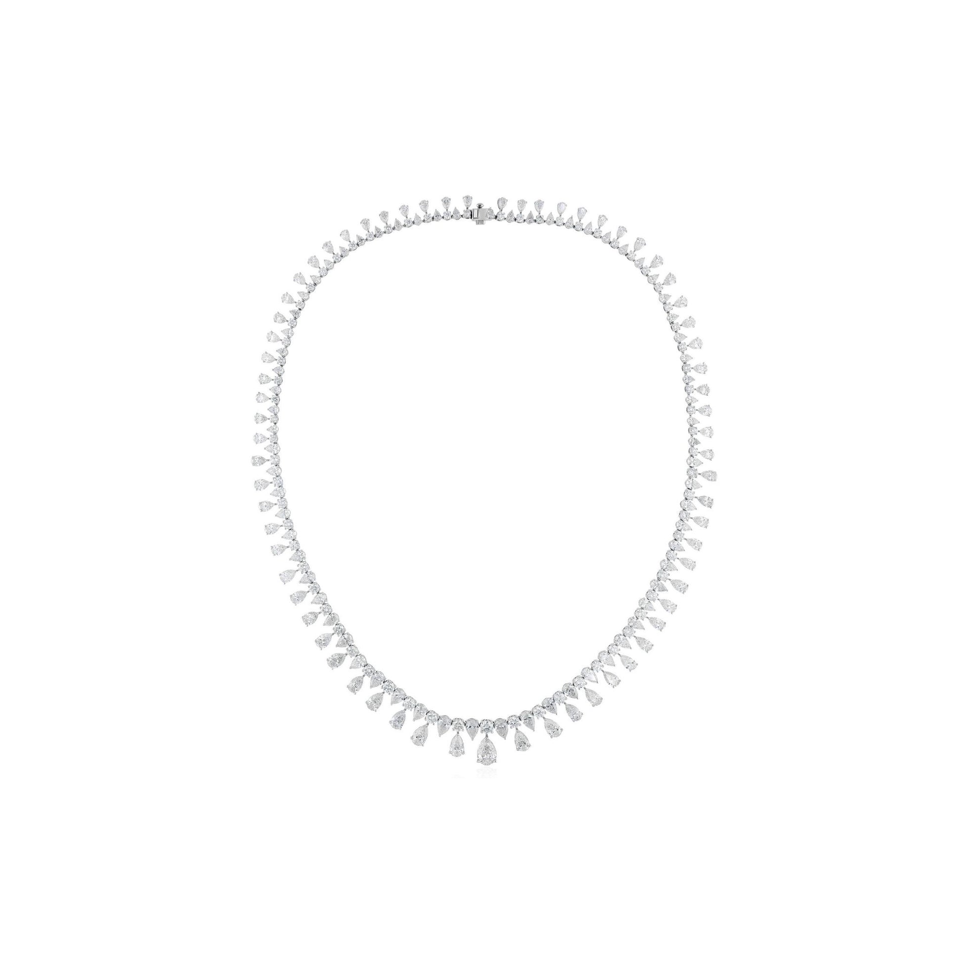 Natural 41.44 Carat SI Clarity HI Color Pear Round Diamond Collar Gold Necklace