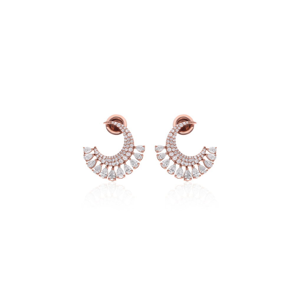 Elegant 2.15Ct. Natural Diamond Half Moon Crescent Gold Hoop Earrings