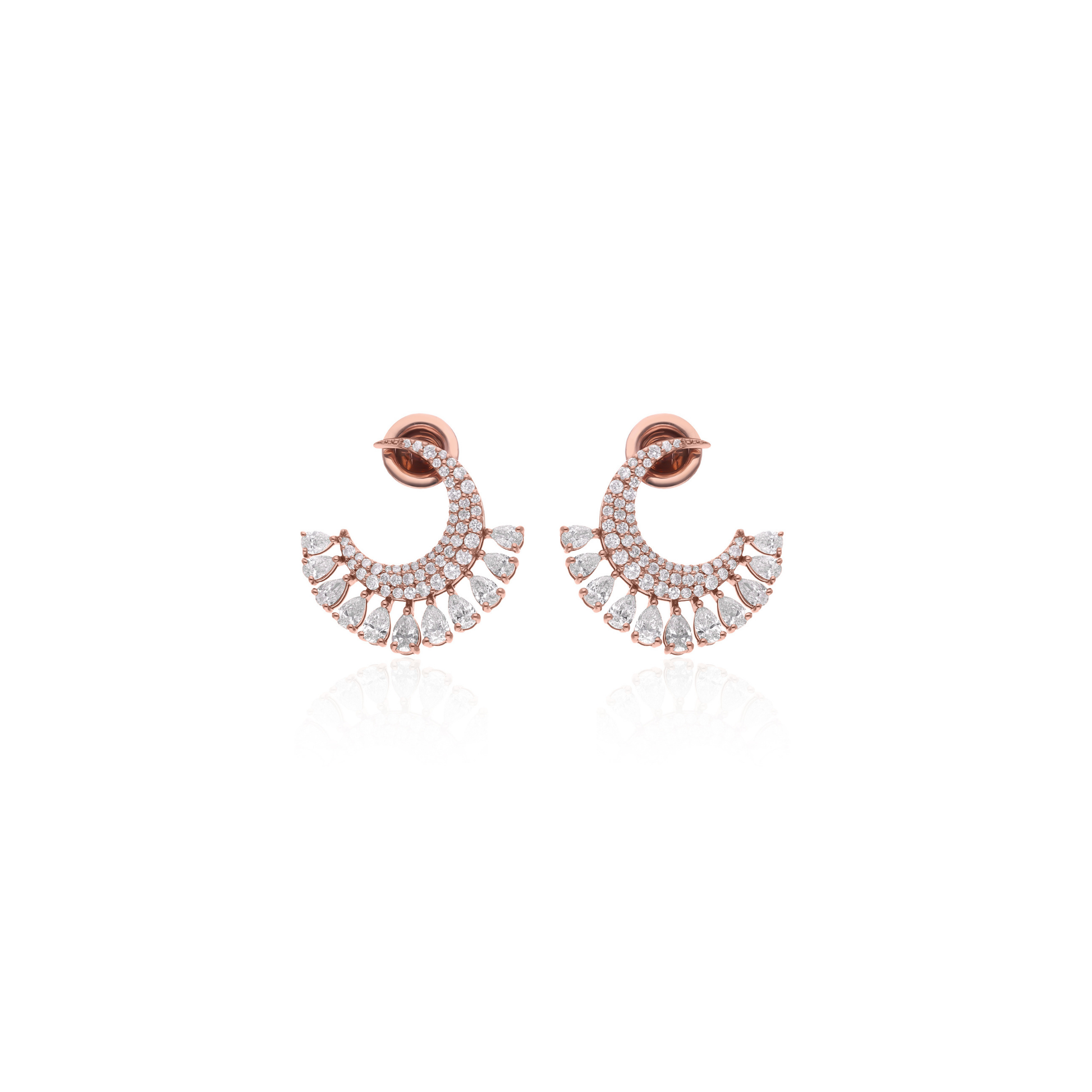 Elegant 2.15Ct. Natural Diamond Half Moon Crescent Gold Hoop Earrings