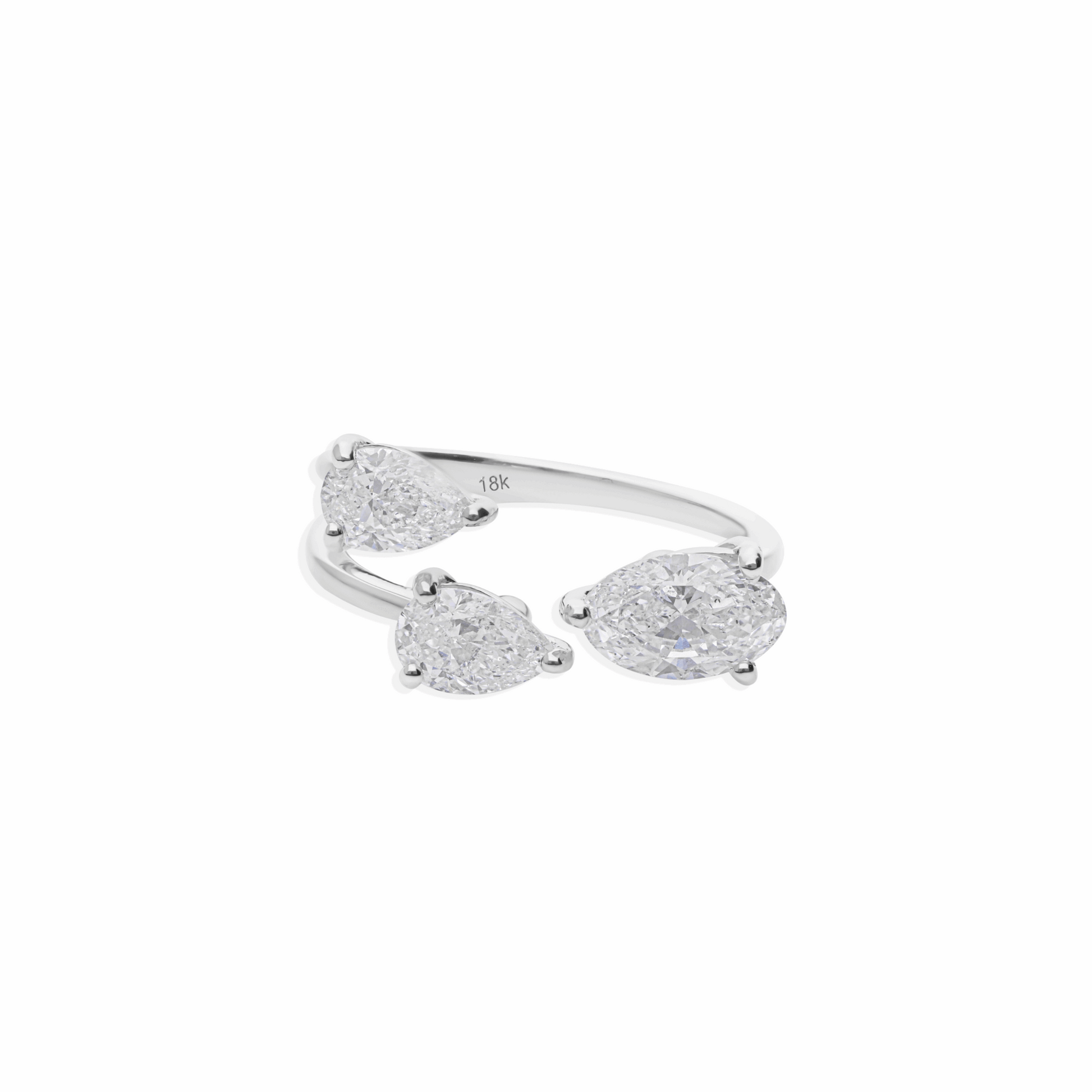 Three Stone 18K Gold Natural Diamond Cluster Ring 1.94 Ct.
