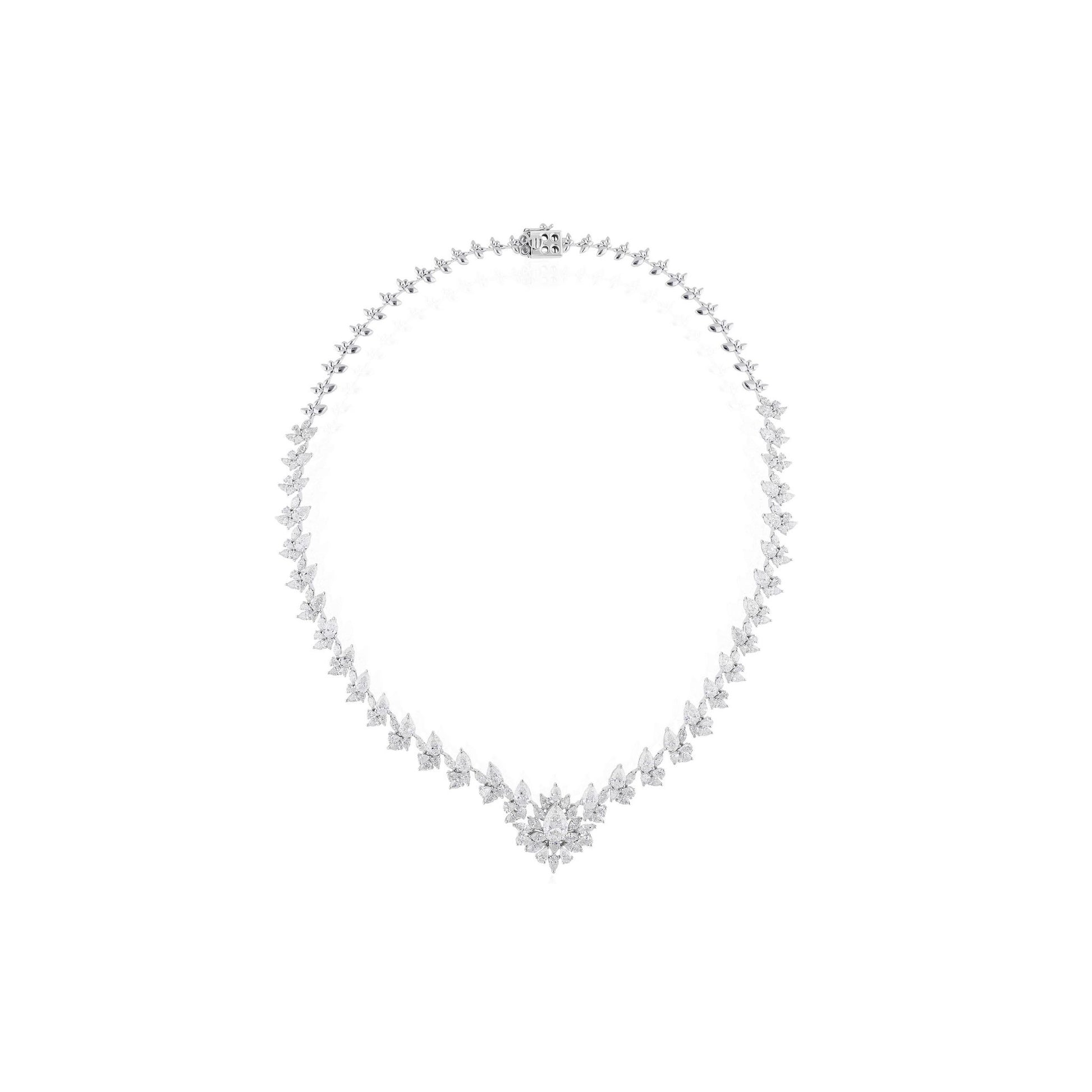 Floral Marquise and Pear Cut 17.24 Carat Diamond Cluster Gold Necklace