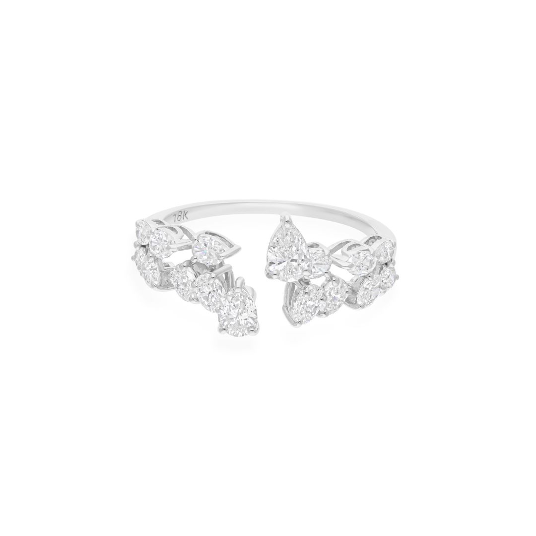 Handcrafted Open Cuff Pear 1.27 Carat Diamond Ring in Fine Gold