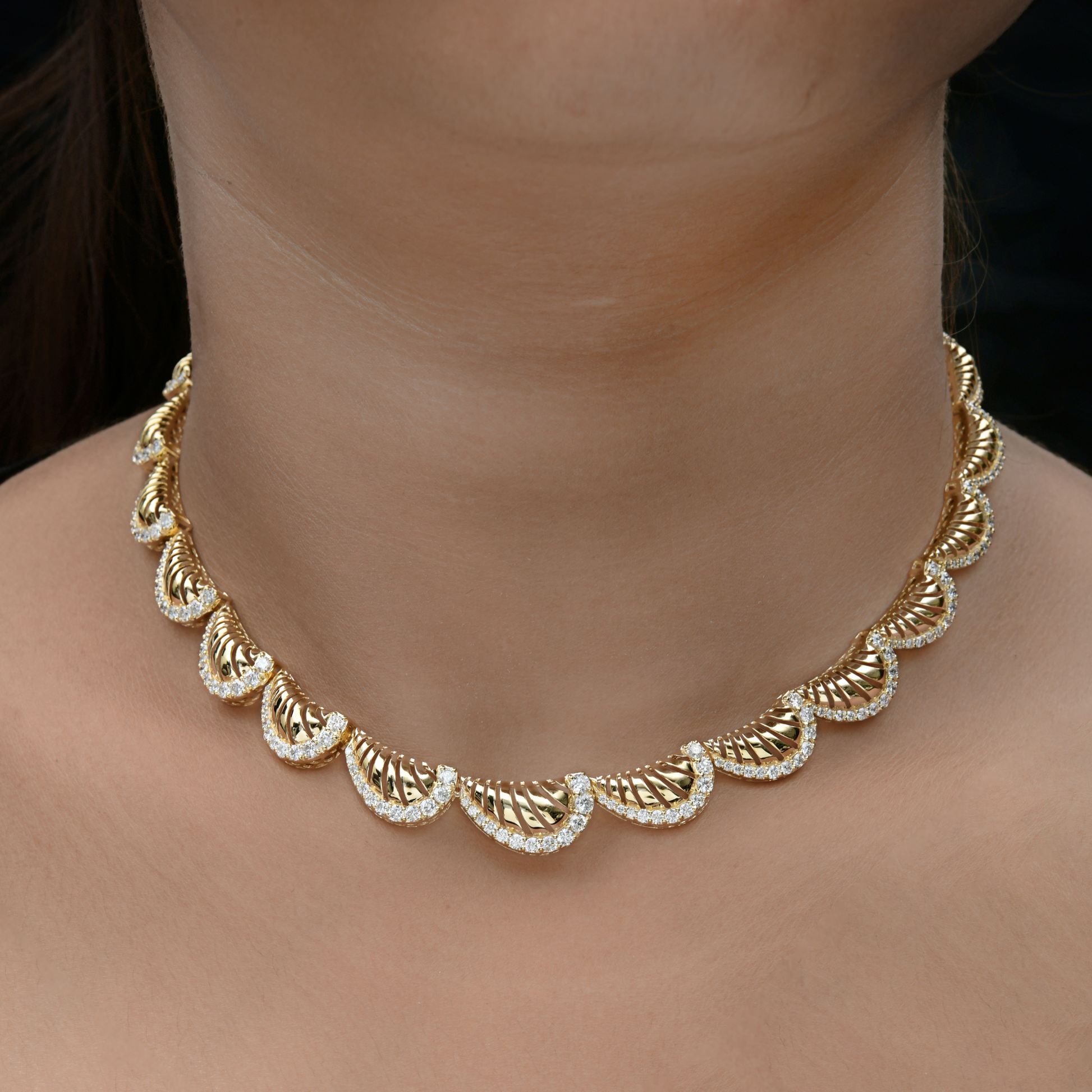 4.80 Carat Real SI/HI Round Diamond Gold Charm Choker Necklace