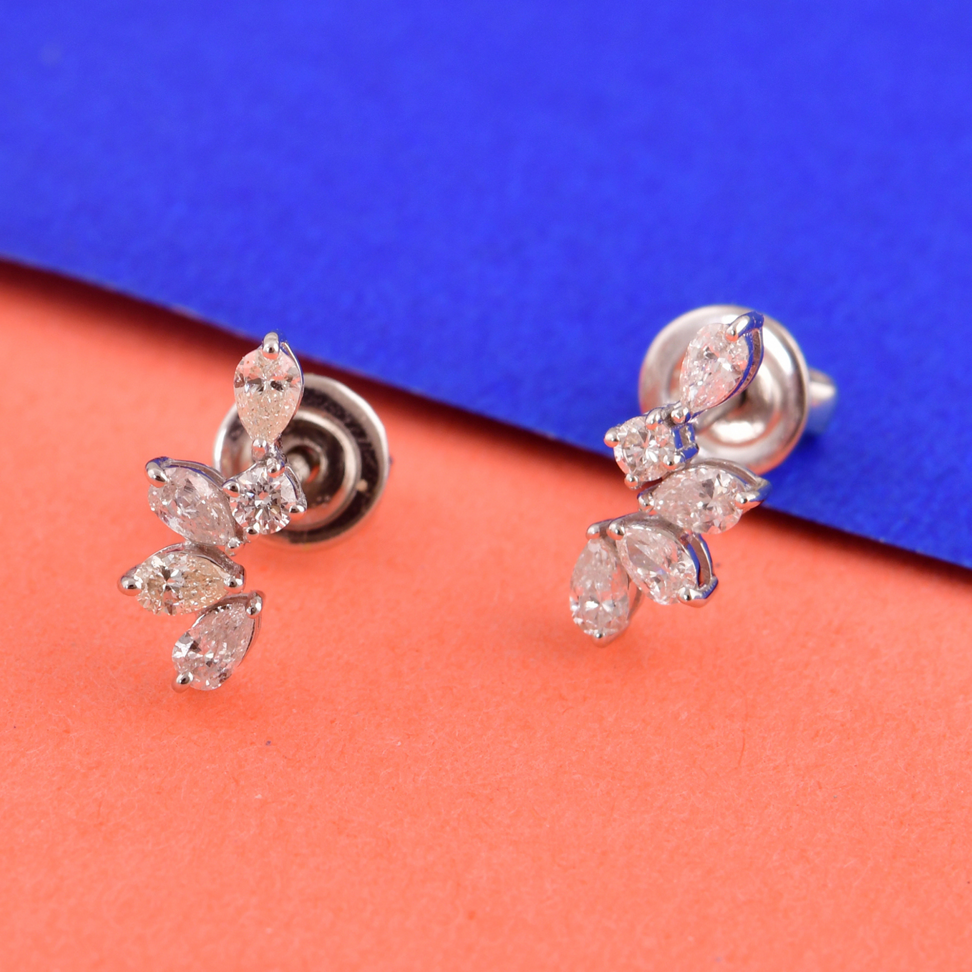 Minimalist Certified Natural SI Clarity HI Color Pear Diamond Gold Stud Earrings
