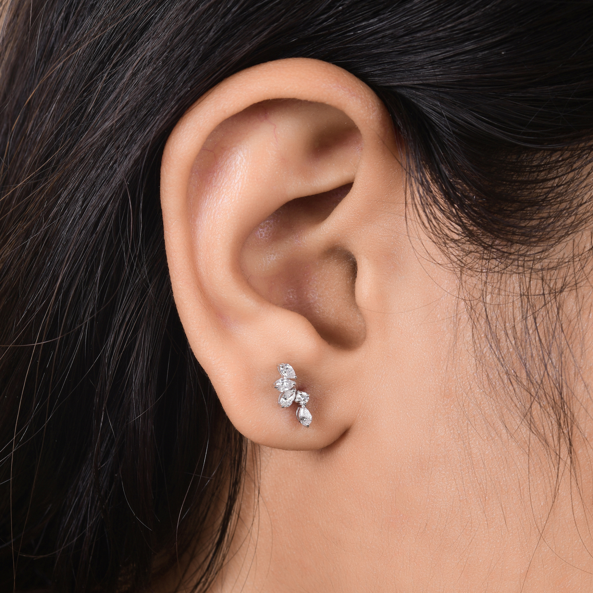 Minimalist Certified Natural SI Clarity HI Color Pear Diamond Gold Stud Earrings