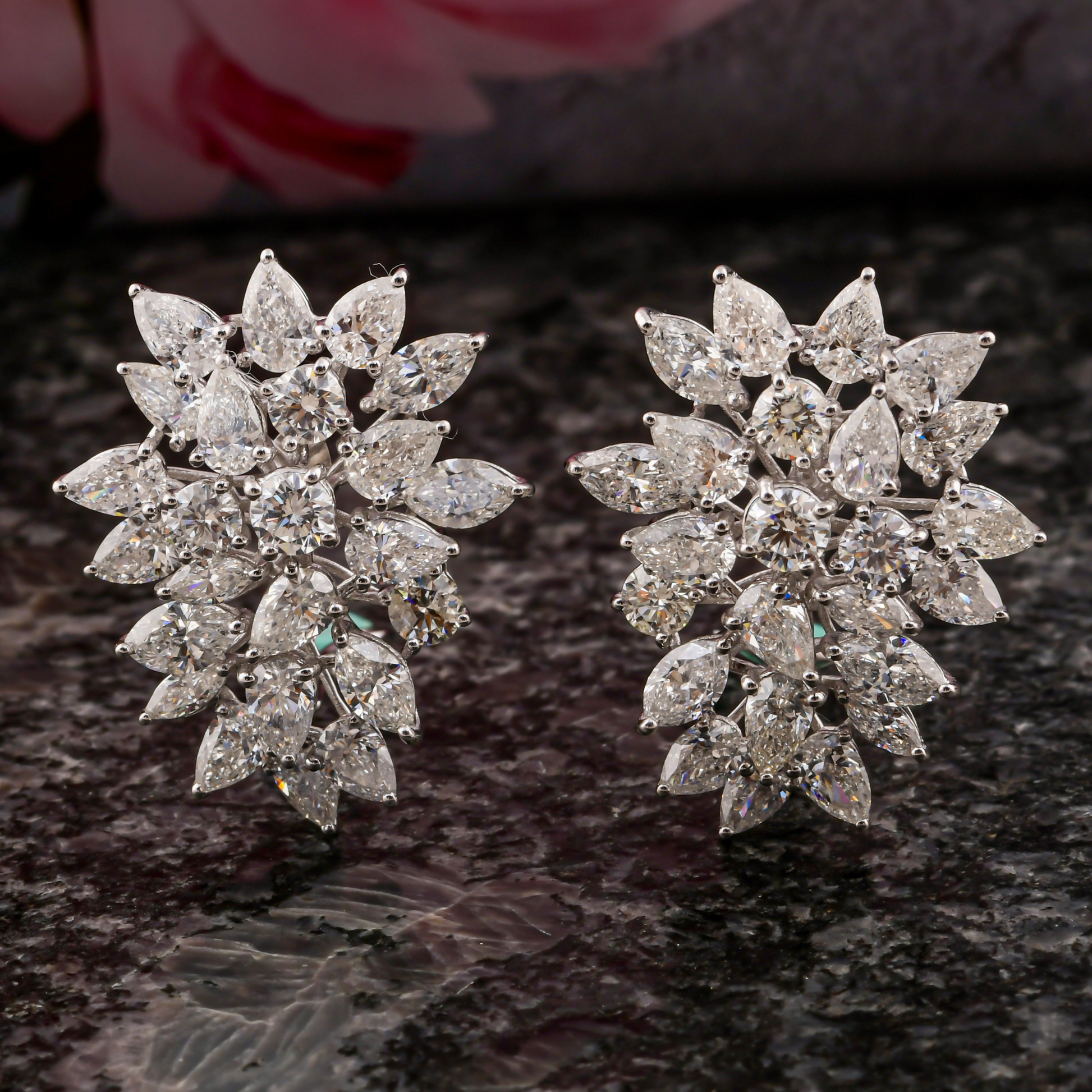 Certified Gold 10.20 Carat Natural H/SI Marquise Diamond Cluster Stud Earrings