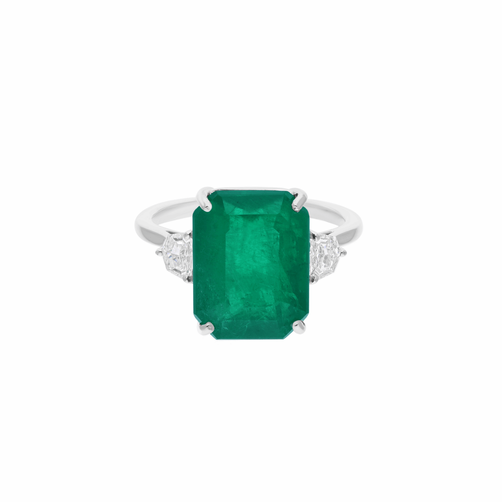 7.80Ct Large Zambian Emerald Ring with Real Diamond Three Stone Ring 18K Gold