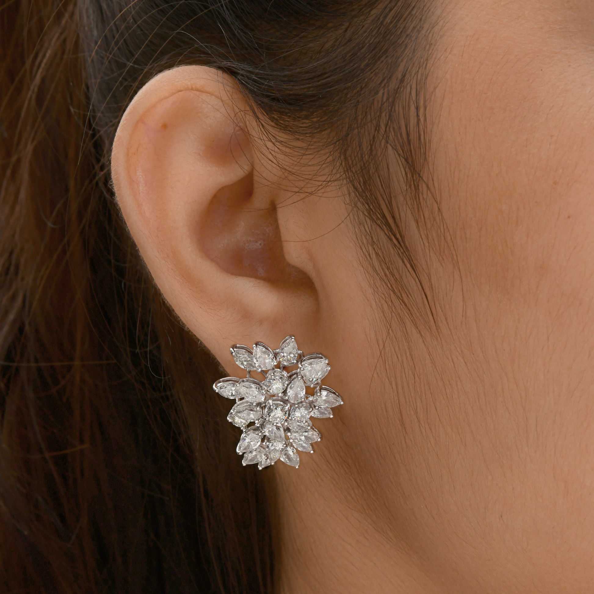 Certified Gold 10.20 Carat Natural H/SI Marquise Diamond Cluster Stud Earrings